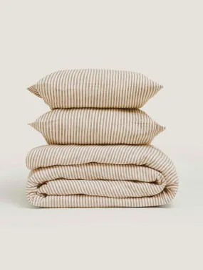 100% Linen Duvet Set in Olive Stripes