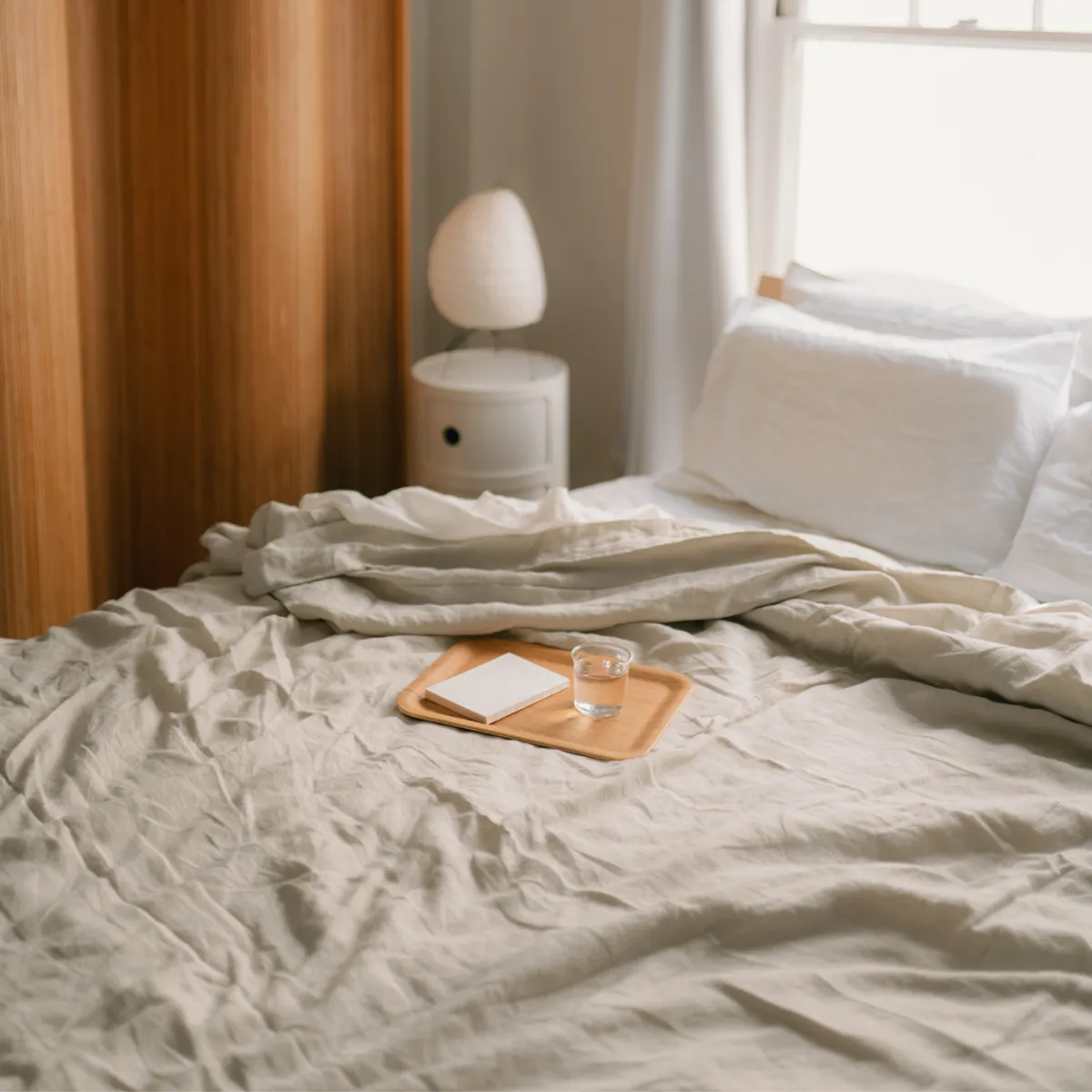 100% Linen Mixed Bedding Set - Dove Grey & White