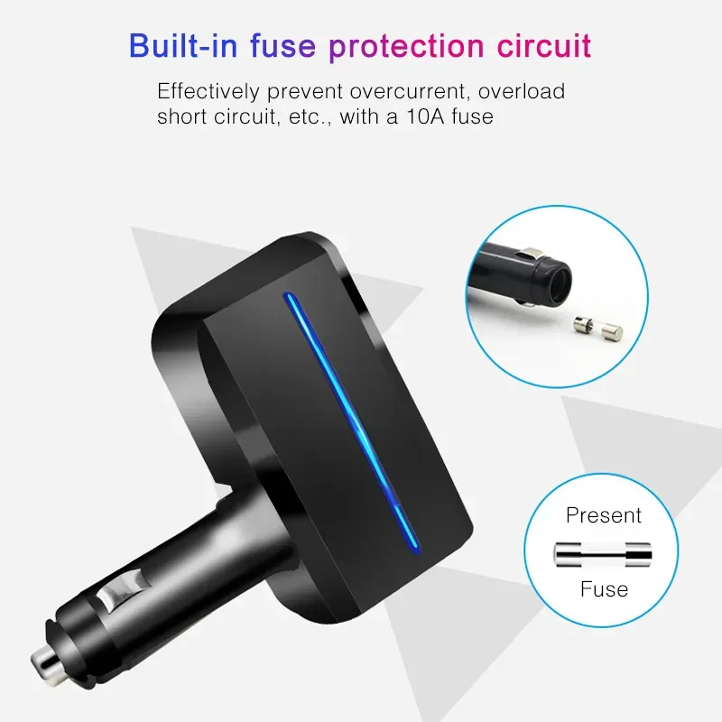 120W 1 To 2 Cigarette Lighter Sockets With Dual Usb Car Charger