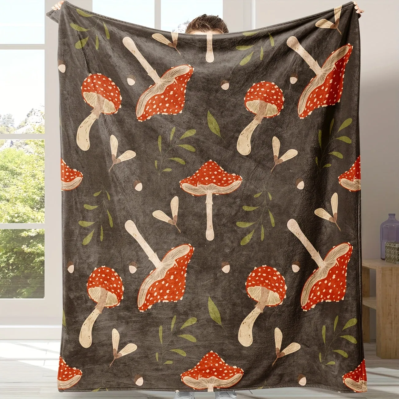 1pc Cozy Mushroom Print Flannel Blanket - Soft, Warm, and Versatile for Living Room, Bedroom, Office, and School - Perfect Home Gift Decor for All Seasons