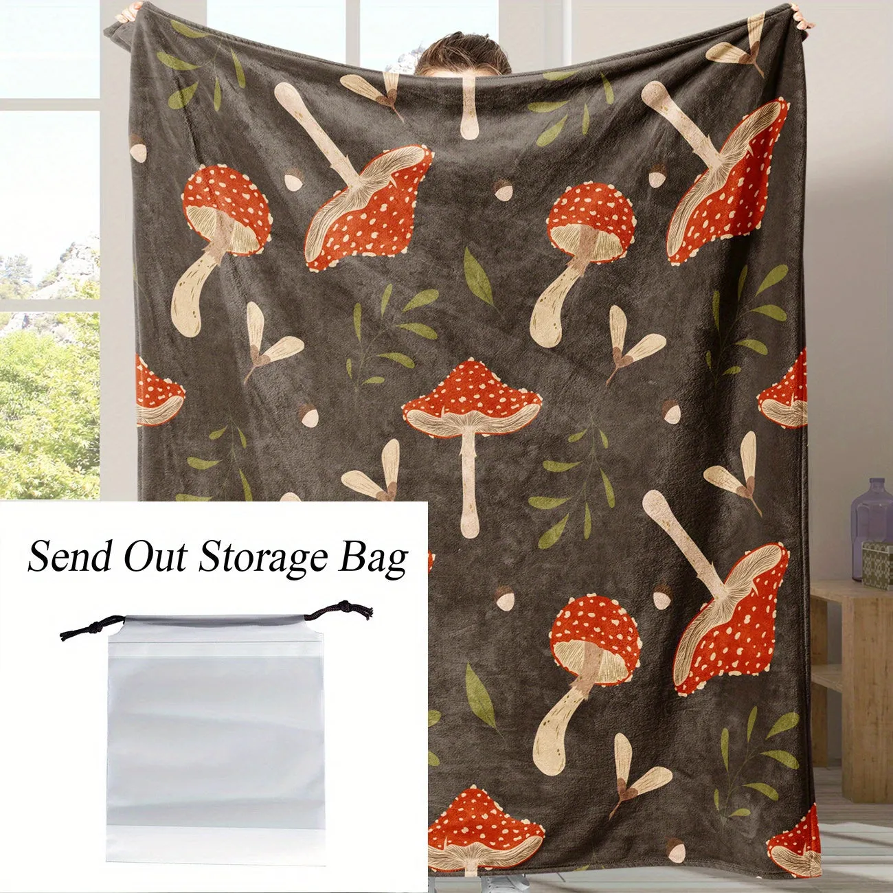 1pc Cozy Mushroom Print Flannel Blanket - Soft, Warm, and Versatile for Living Room, Bedroom, Office, and School - Perfect Home Gift Decor for All Seasons