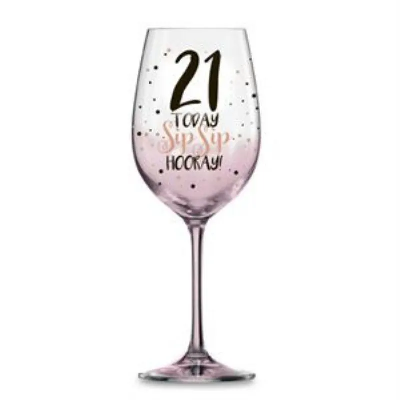 21 Pink Spray with Foil Decal Wine Glass - 430ml