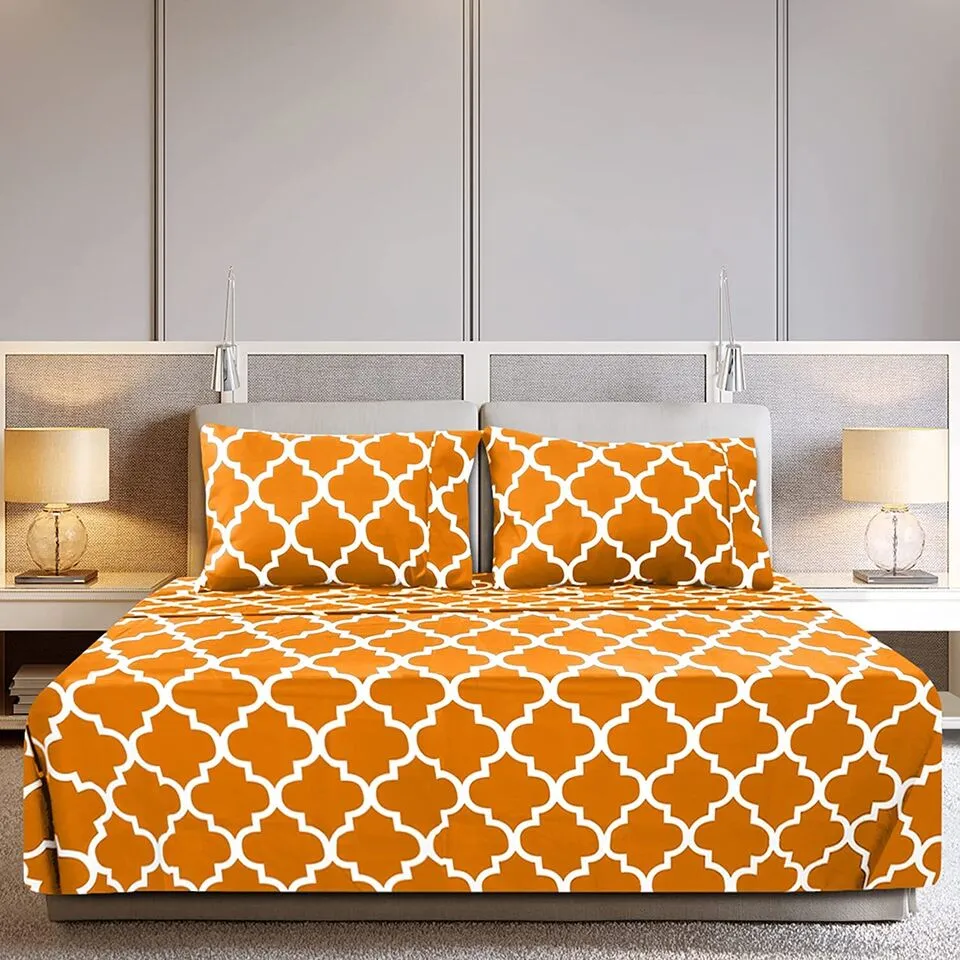 3 PCs Double Bed Sheet -Mustard Geometric