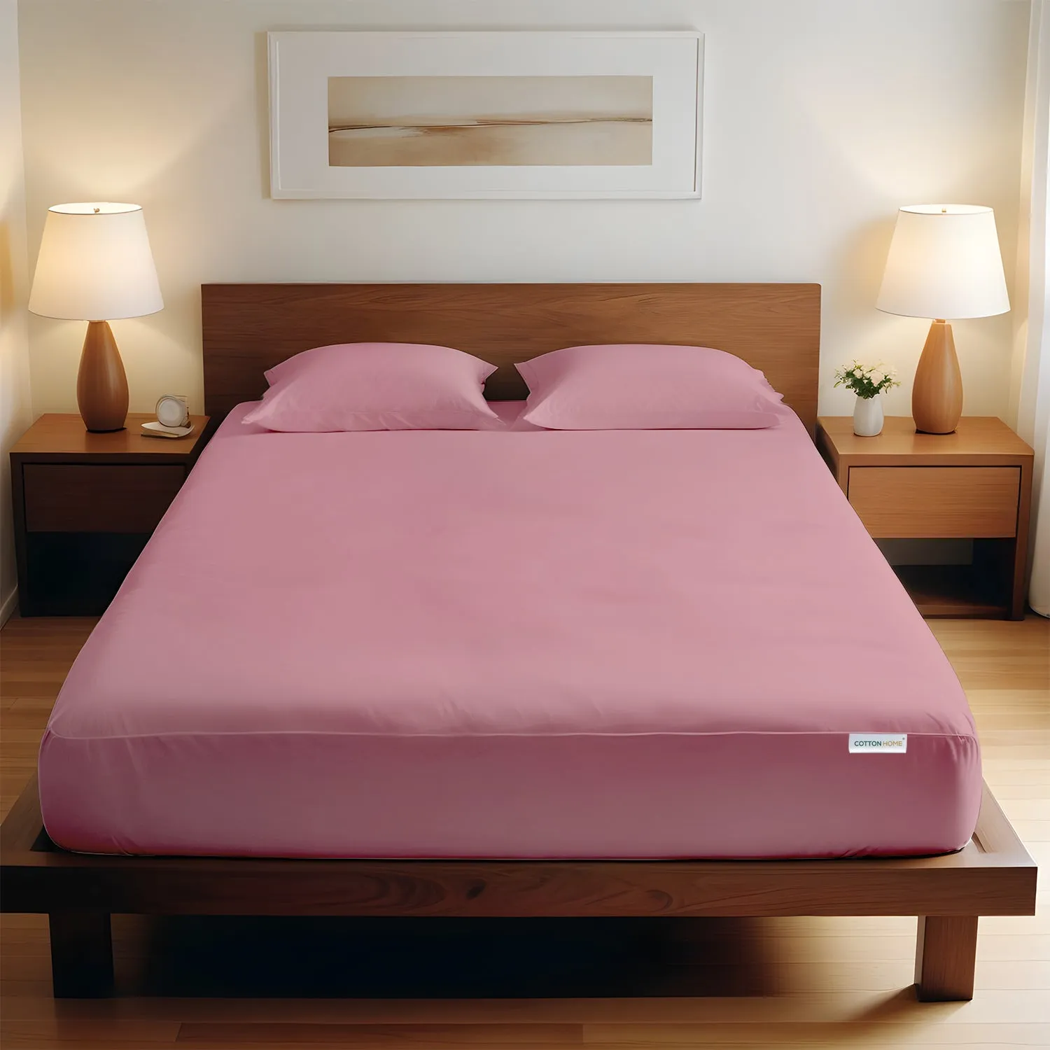 3 Piece Fitted Sheet Set Super Soft Mauve Super King Size 200x200 30cm with 2 Pillow Case