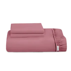 3 Piece Fitted Sheet Set Super Soft Mauve Super King Size 200x200 30cm with 2 Pillow Case