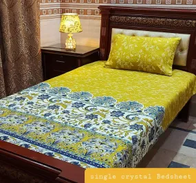 3D Crystal Yellow Design Cotton Single Pair Bedsheets Set