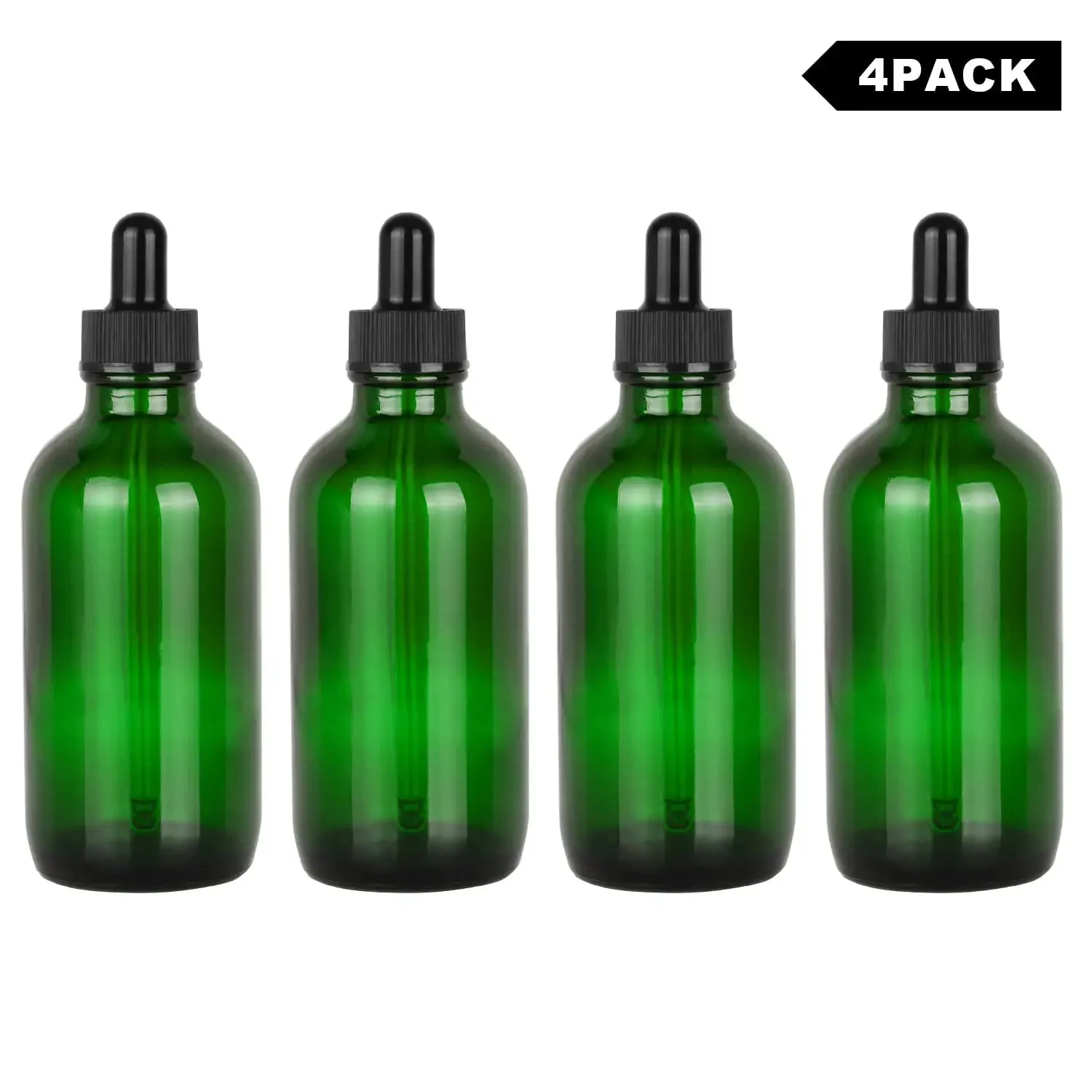 4 Pack Glass Dropper Bottle with Inner Plug and Label (120 ml, Green)