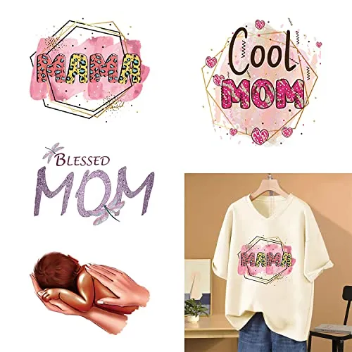 4 Pcs Mother's Day Iron On Patches for Clothing Cool Mama Iron on Transfers Blessed Mom Pink Iron on Letters Patches for Clothes T-Shirts Jeans Jackets Bags DIY Heat Transfer Decals Patch Decoration