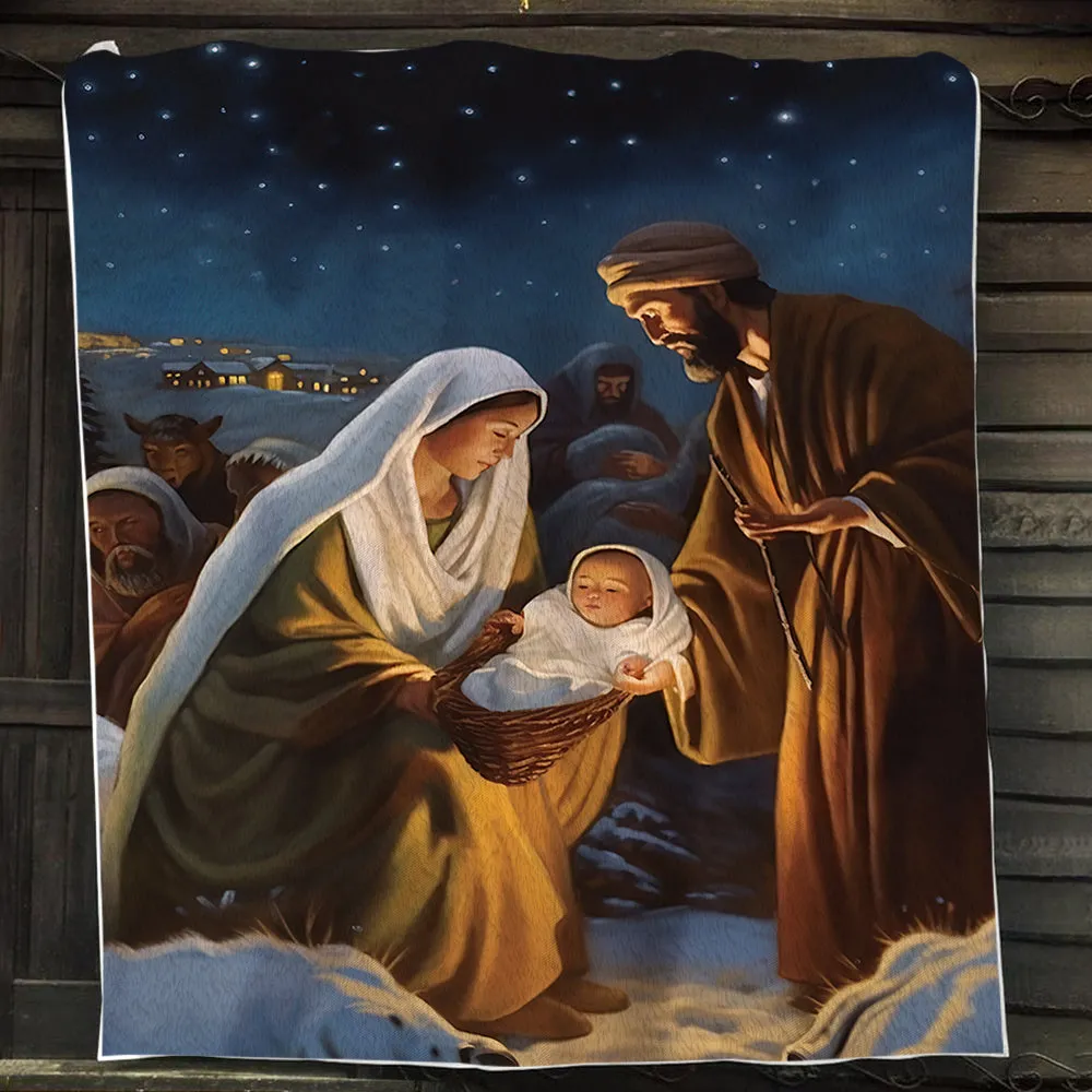 A Holy Night's Embrace Tapestry Christmas, Nativity Christians Xmas Fleece Blanket & Sherpa Blanket Gift