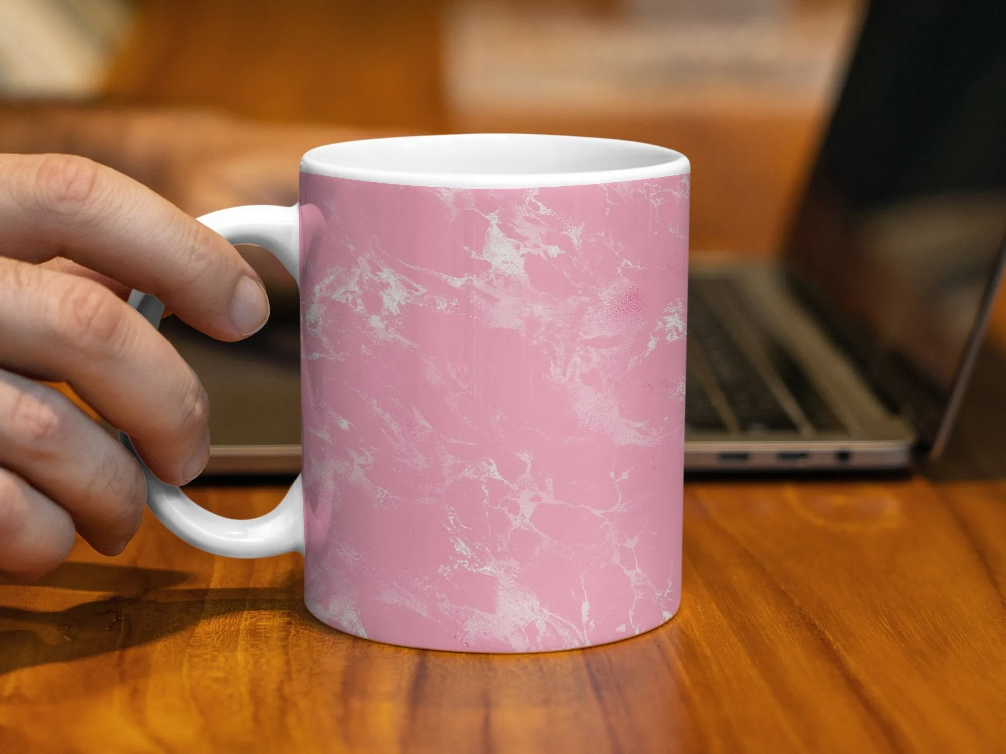 Abstract Pink Marble Pattern Mug, 11oz Artistic Coffee Cup, Unique Drinkware, Chic Kitchen Decor