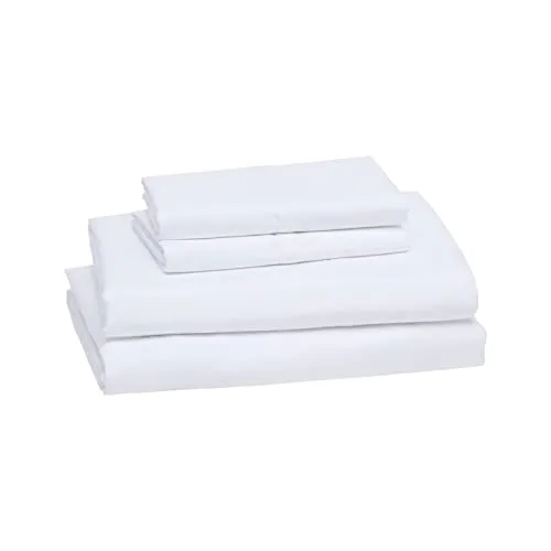 Amazon Basics Lightweight Super Soft Easy Care Microfiber 4 Piece Bed Sheet Set With 14-inch Deep Pockets, King, Bright White, Solid