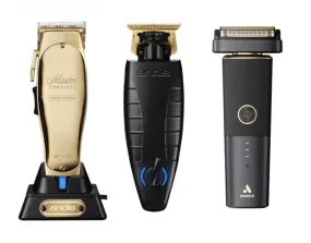 Andis 3pc Cordless Combo – Limited Gold Cordless Master, Cordless GTX-EXO, Cordless reSURGE shaver