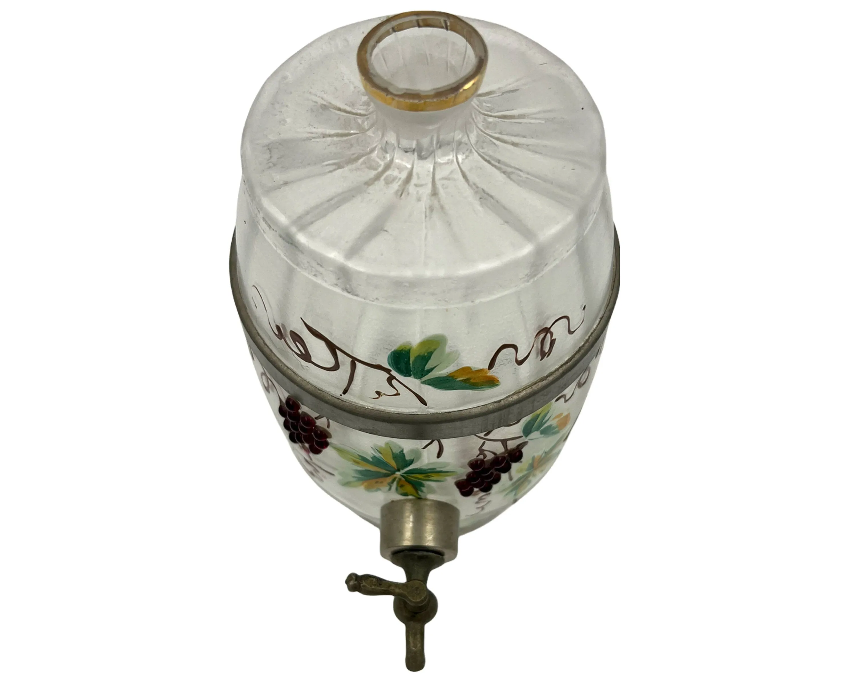 Antique Enamel Glass Barrel Decanter Port Wine Dispenser