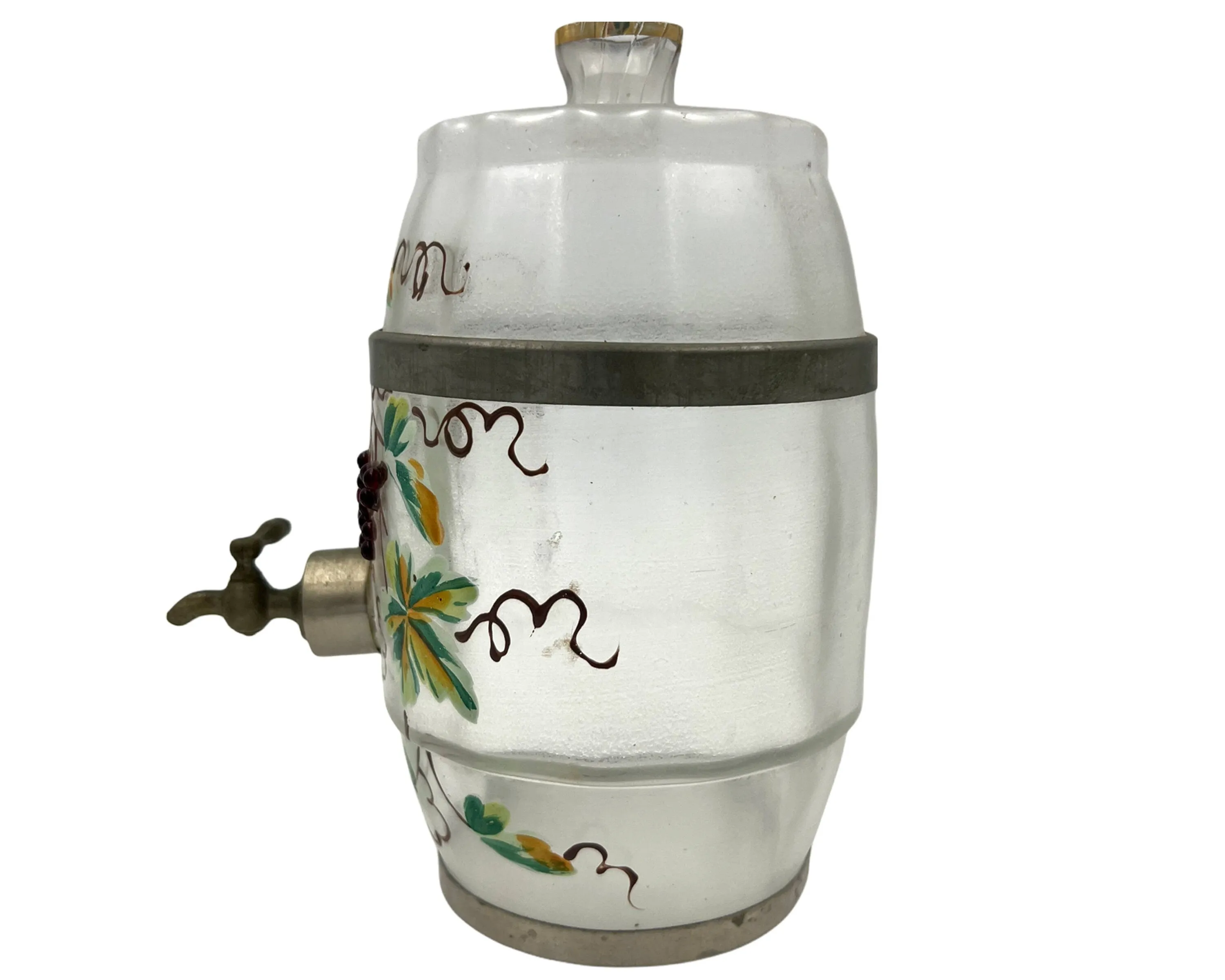 Antique Enamel Glass Barrel Decanter Port Wine Dispenser