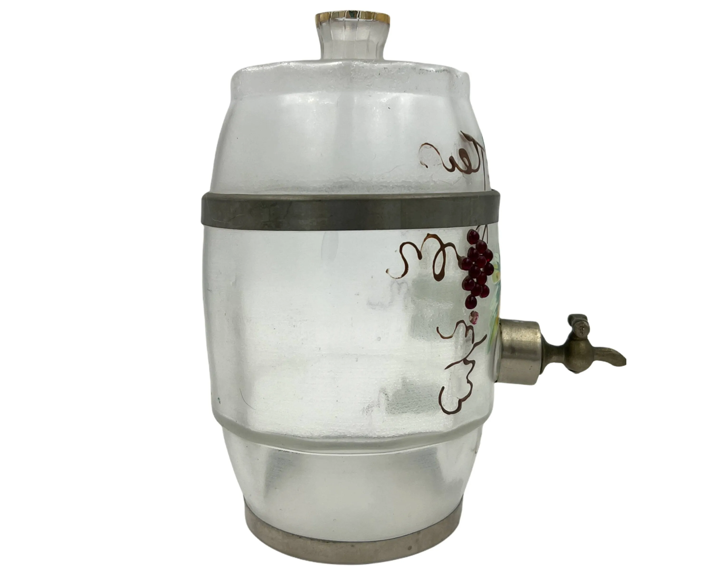 Antique Enamel Glass Barrel Decanter Port Wine Dispenser