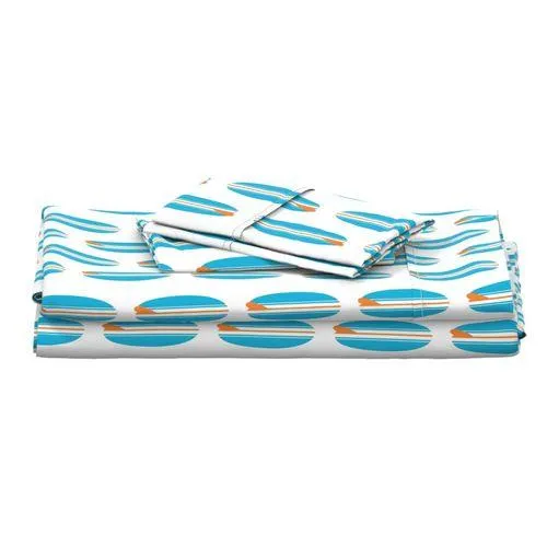 Aqua Ocean Blue and Orange Classic Surfboards Sheet Set from Surfer Bedding™️ Medium Scale