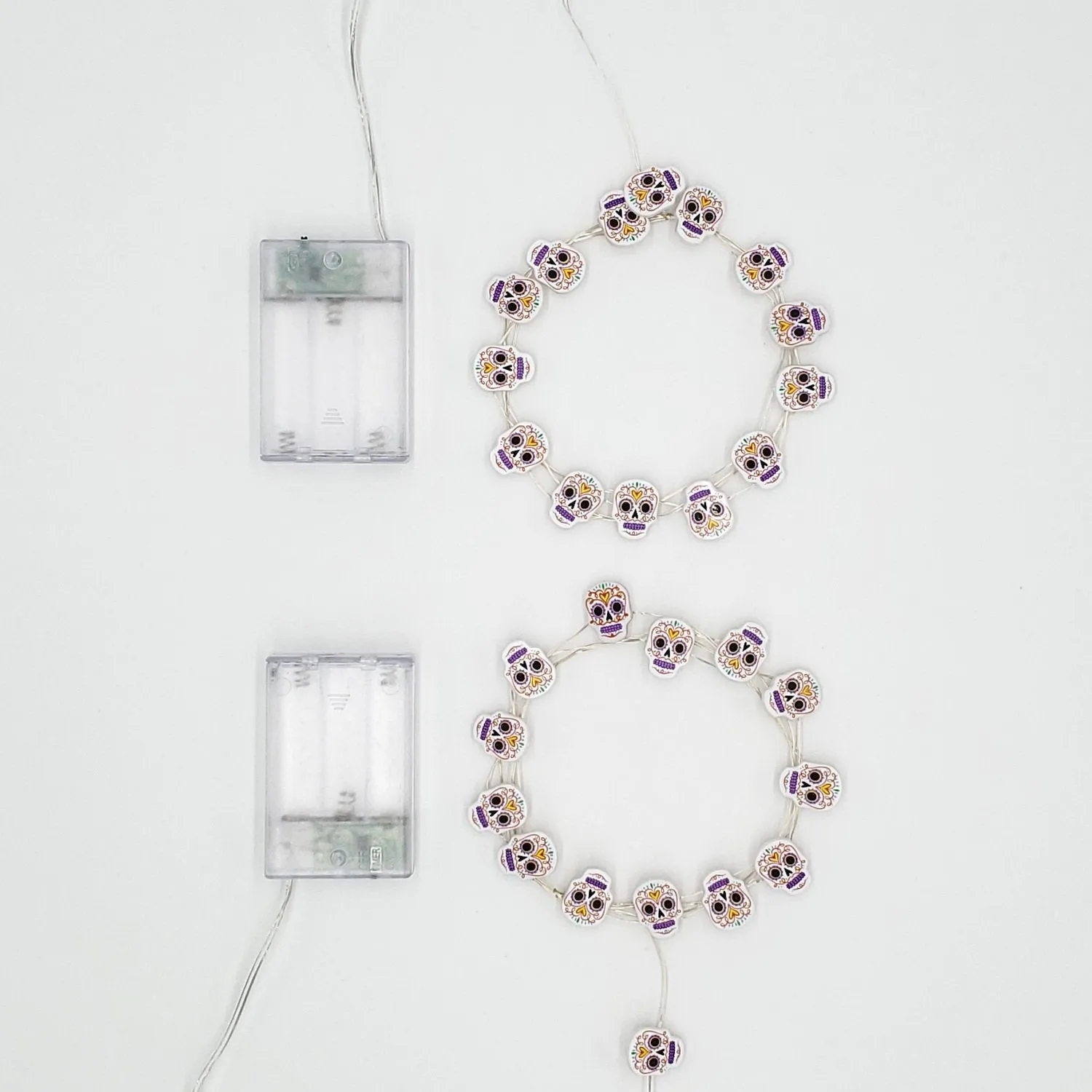 Battery Operated LED Fairy String Lights with Sugar Skull Motif