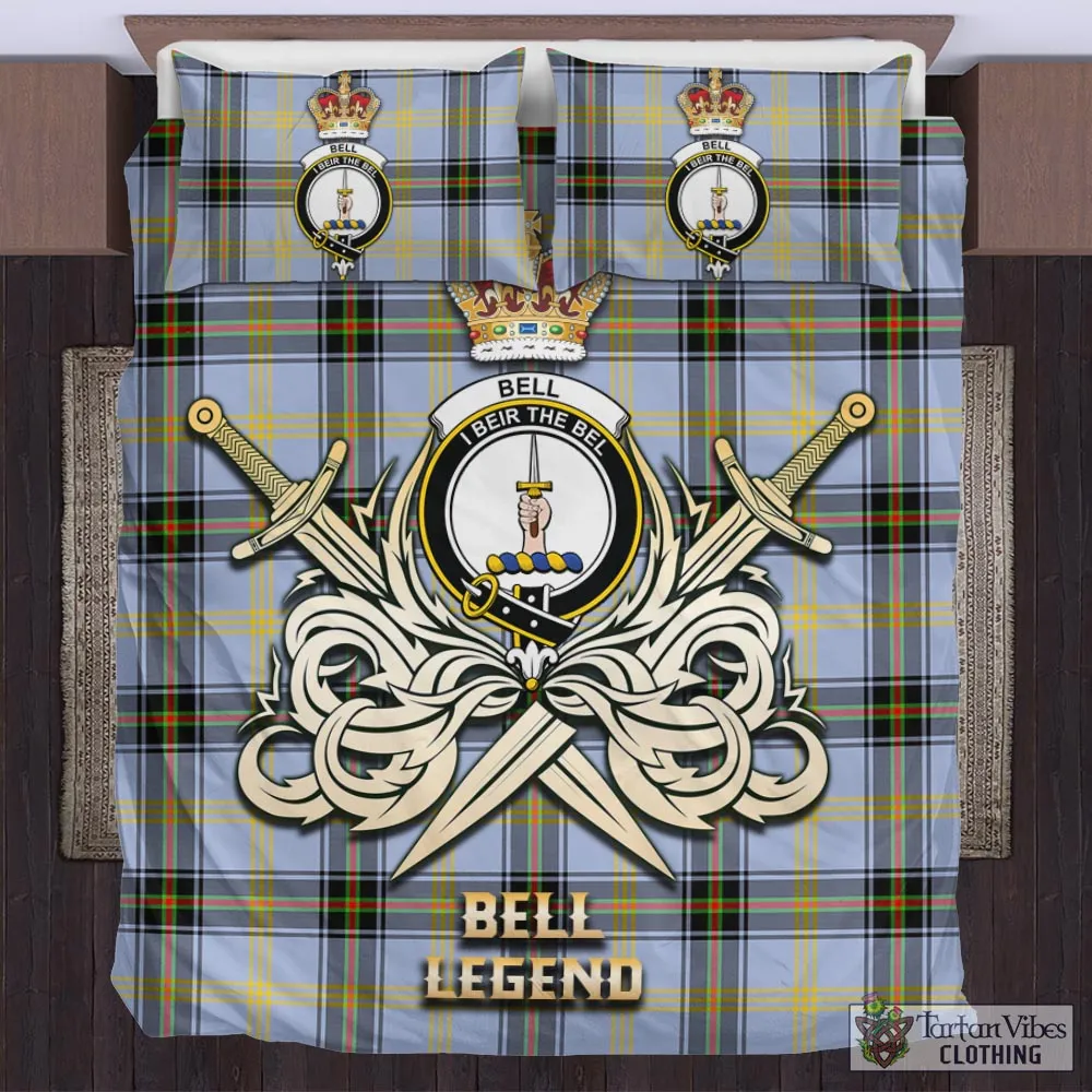 Bell Tartan Bedding Set with Clan Crest and the Golden Sword of Courageous Legacy