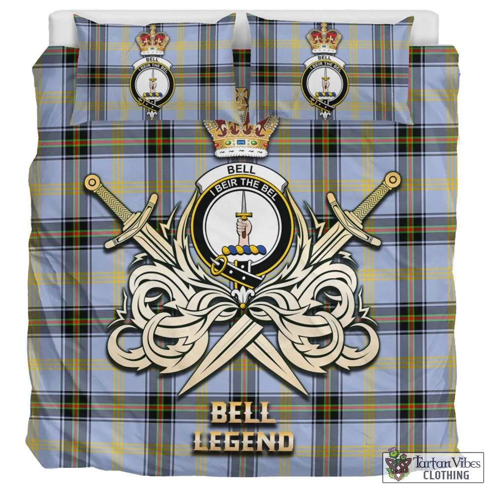 Bell Tartan Bedding Set with Clan Crest and the Golden Sword of Courageous Legacy