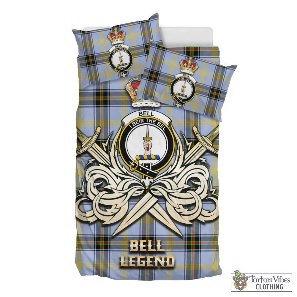 Bell Tartan Bedding Set with Clan Crest and the Golden Sword of Courageous Legacy