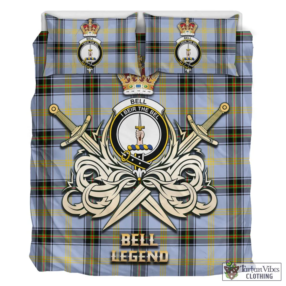 Bell Tartan Bedding Set with Clan Crest and the Golden Sword of Courageous Legacy