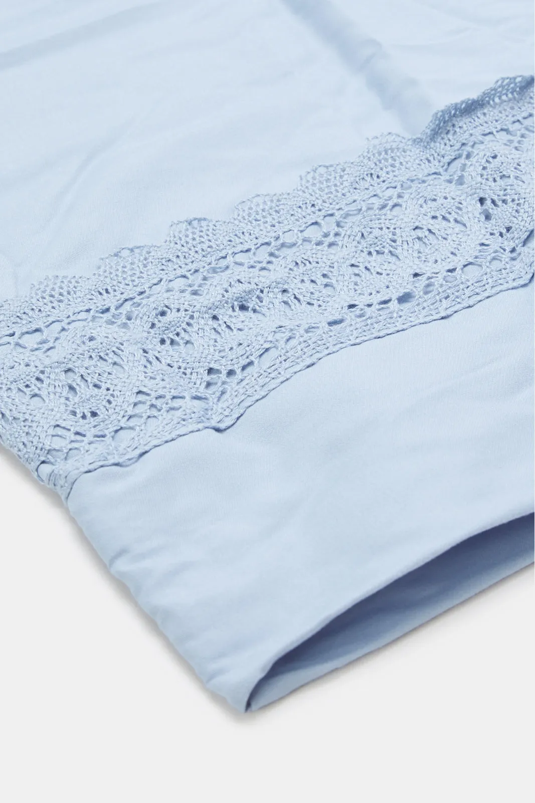 Blue 2 Piece Lace Trim Duvet Cover Set (Single Size)