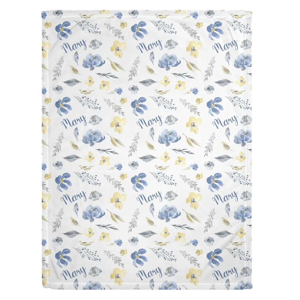 Blue Floral Personalized Minky Blanket (Smooth Minky)