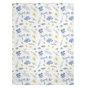 Blue Floral Personalized Minky Blanket (Smooth Minky)