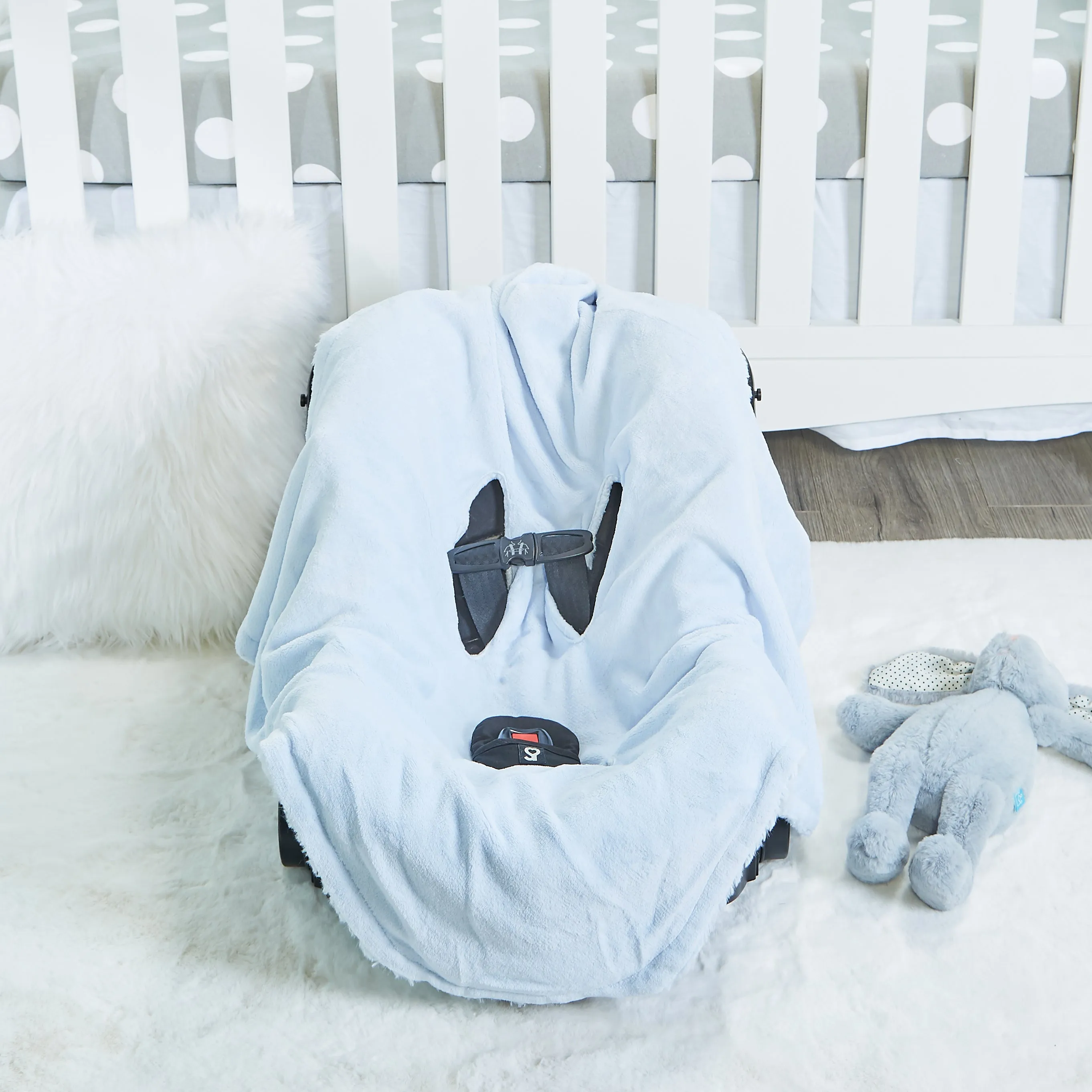 Blue Plush Hooded Car Seat Blanket