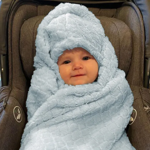 Blue Plush Hooded Car Seat Blanket