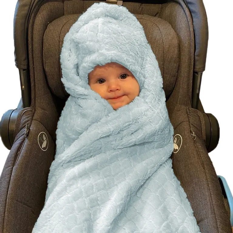 Blue Plush Hooded Car Seat Blanket