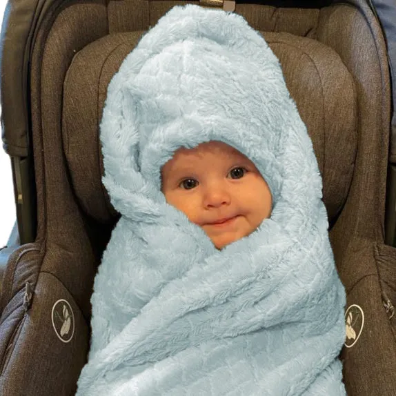 Blue Plush Hooded Car Seat Blanket