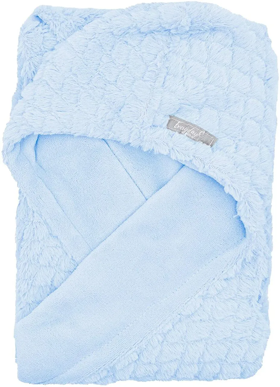 Blue Plush Hooded Car Seat Blanket