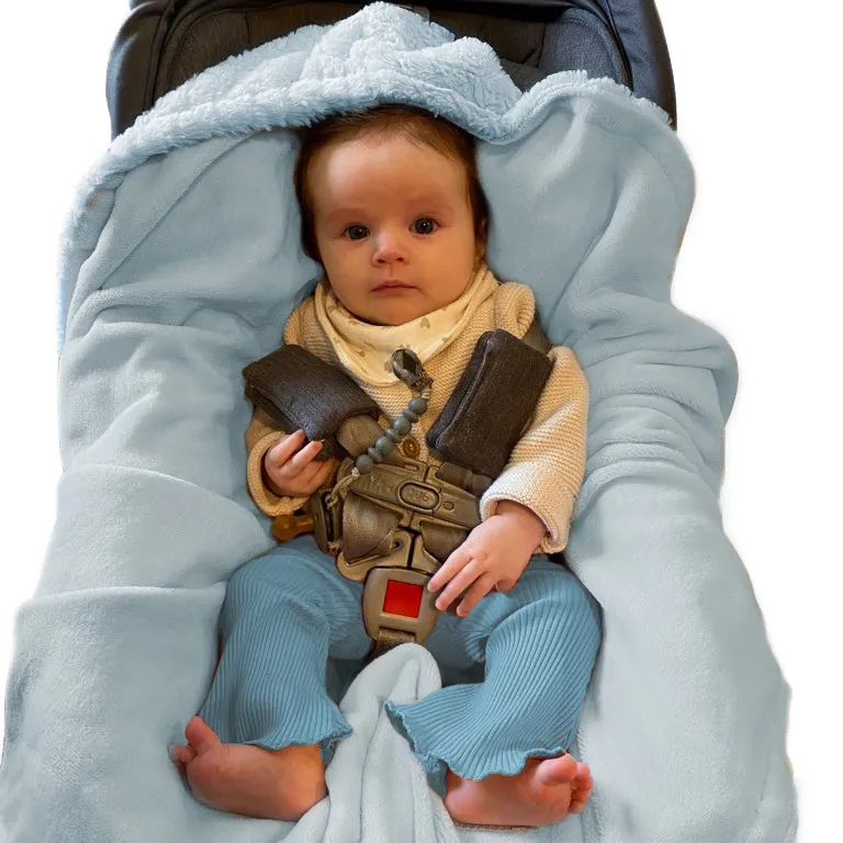 Blue Plush Hooded Car Seat Blanket