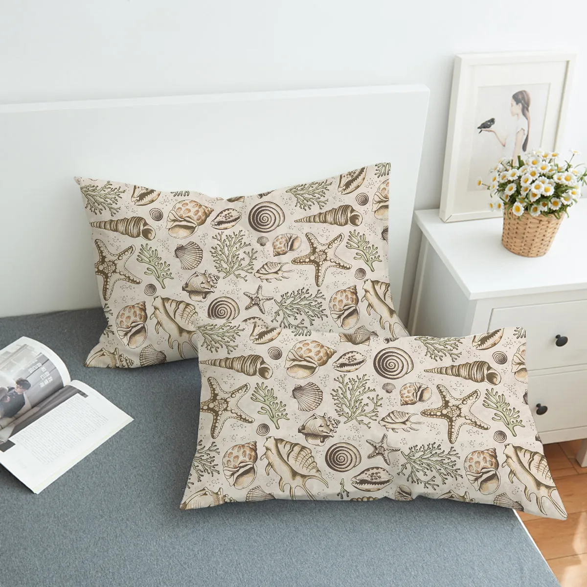 Brown Seashells Duvet Cover Set