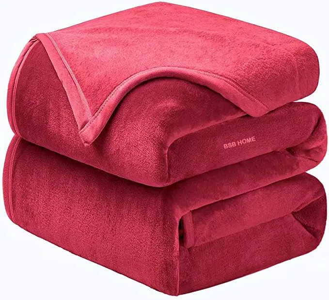 BSB HOME Super Soft Luxury Embossed Light Weight Mink Double Bed Blanket (Red)