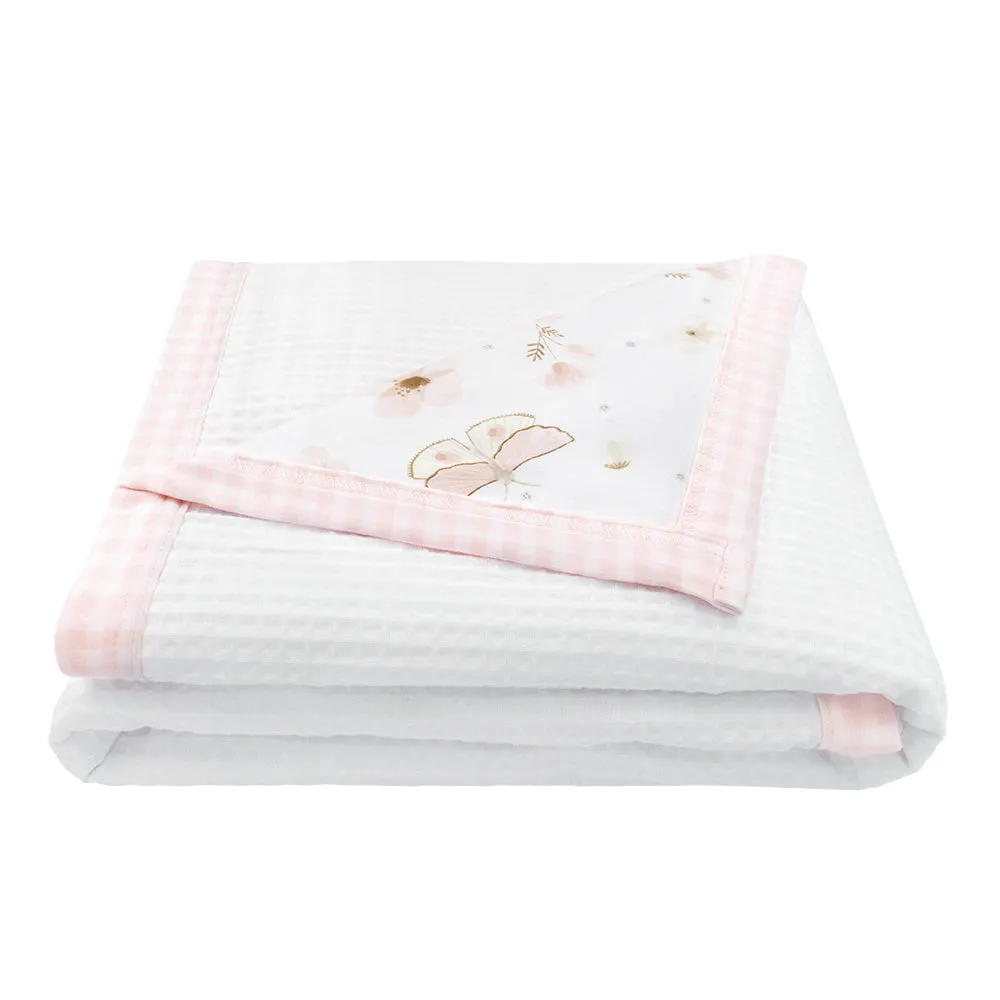 Butterfly Garden  & White  Cot Waffle Blanket