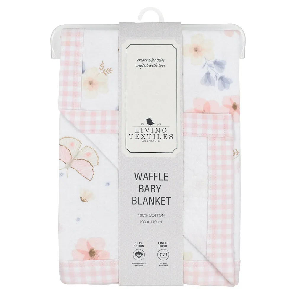 Butterfly Garden  & White  Cot Waffle Blanket