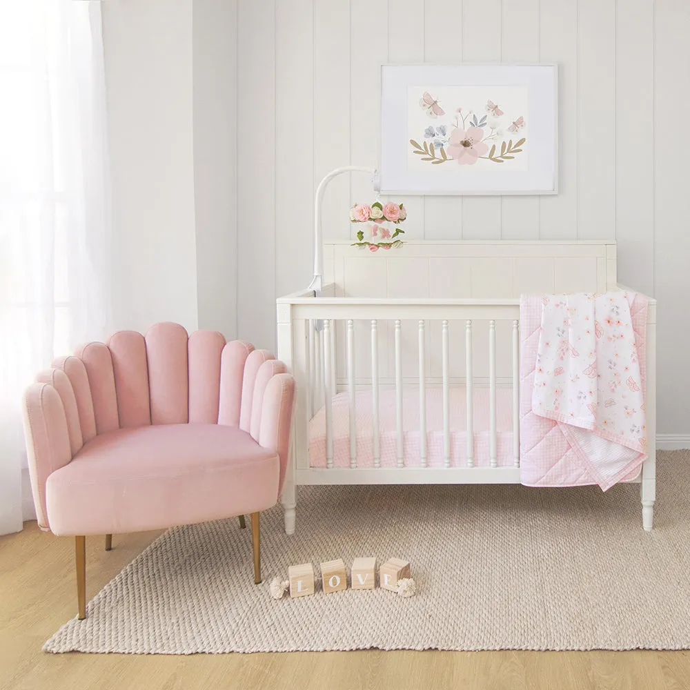 Butterfly Garden  & White  Cot Waffle Blanket