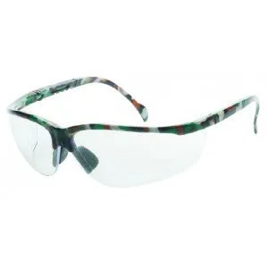 Camouflage Frame - Clear Lens - Soft Rubber Nose Buds - Adjustable Temples Safety Glasses