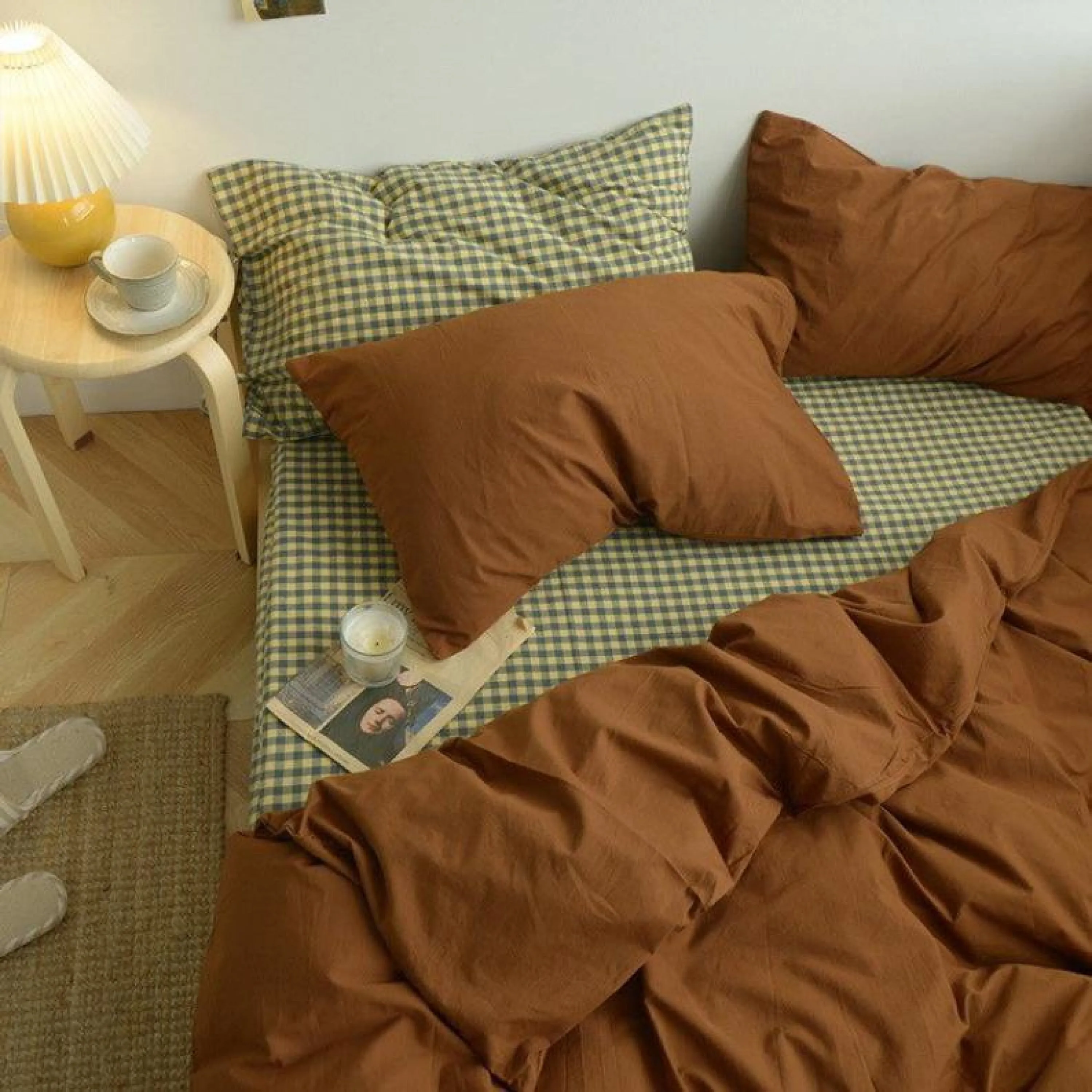 Checkered Bedding Set / Beige