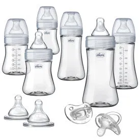 Chicco Duo Deluxe Hybrid Baby Bottle Gift Set with Invinci-Glass Inside/Plastic Outside in Clear/Grey