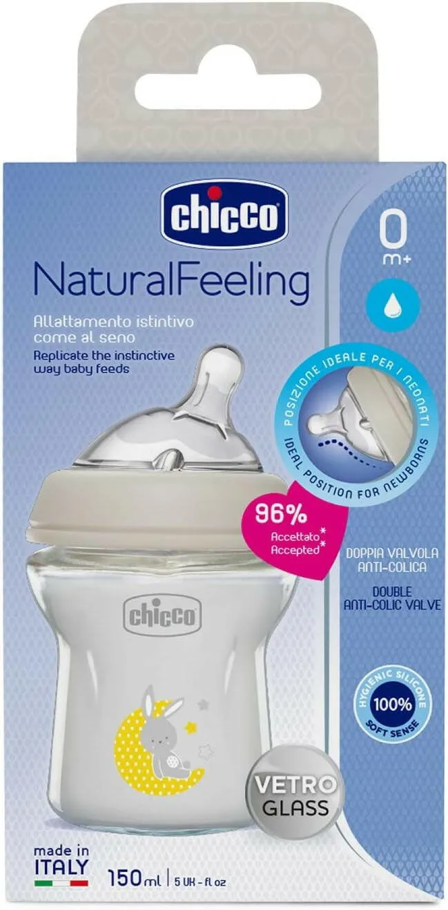 Chicco New Natural Feeling Glass Bottle 0M  - 150ML