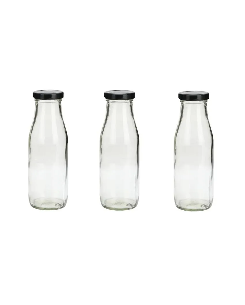 Clear Glass Milk Bottle with Lid for Safe Storage of Beverages Medium Sized | 500 ML | 3 x 8 inches