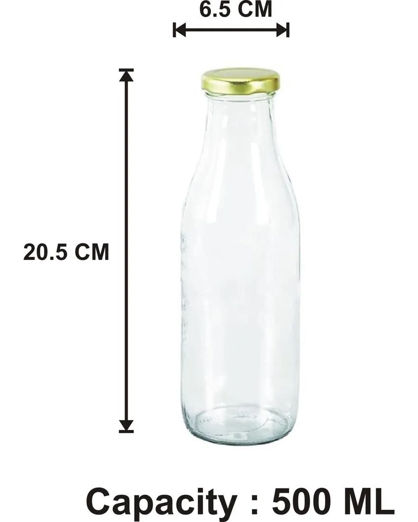 Clear Glass Milk Bottle with Lid for Safe Storage of Beverages Medium Sized | 500 ML | 3 x 8 inches