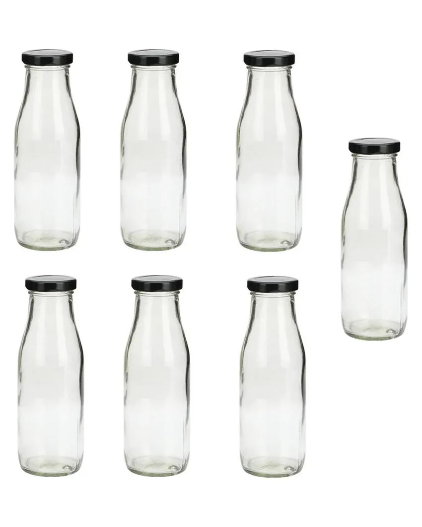 Clear Glass Milk Bottle with Lid for Safe Storage of Beverages Medium Sized | 500 ML | 3 x 8 inches