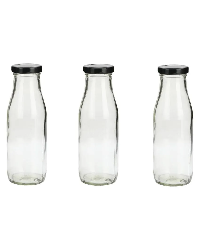 Clear Glass Milk Bottle with Lid for Safe Storage of Beverages Medium Sized | 500 ML | 3 x 8 inches