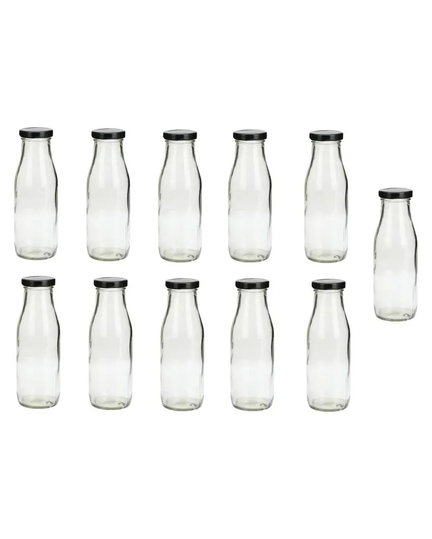 Clear Glass Milk Bottle with Lid for Safe Storage of Beverages Medium Sized | 500 ML | 3 x 8 inches