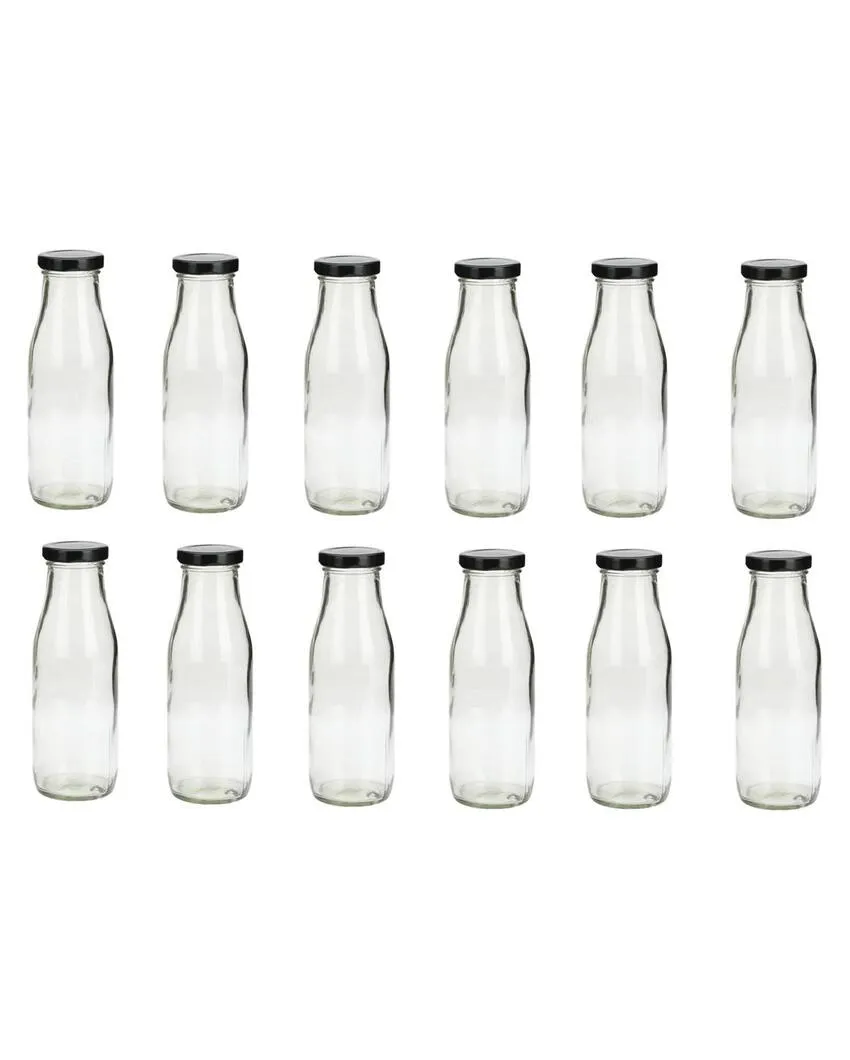 Clear Glass Milk Bottle with Lid for Safe Storage of Beverages Medium Sized | 500 ML | 3 x 8 inches