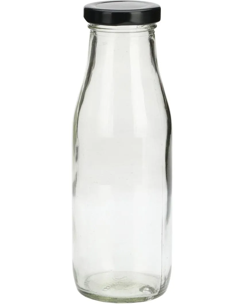 Clear Glass Milk Bottle with Lid for Safe Storage of Beverages Medium Sized | 500 ML | 3 x 8 inches